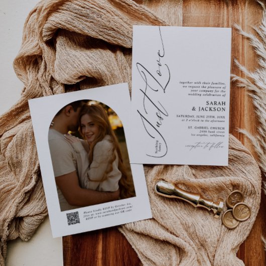 ミニマルQRコードファンシーNothing Just 結婚 Love 招待状