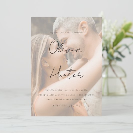 ミニマルQRコードフォト結婚式招待状 招待状 (スタンド正面)