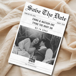 ミニマルQRコードヴィンテージ新聞写真結婚の セーブザデート