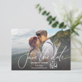 ミニマルqrコード白手書きカップル写真 セーブザデート (スタンド正面)