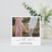 ミニマルQRコード白黒結婚写真 セーブザデート (スタンド正面)