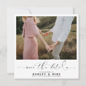 ミニマルQRコード白黒結婚写真 セーブザデート (正面)