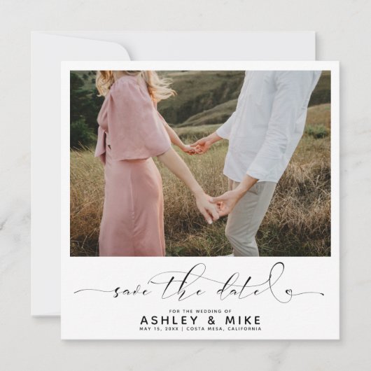 ミニマルQRコード白黒結婚写真 セーブザデート (正面)