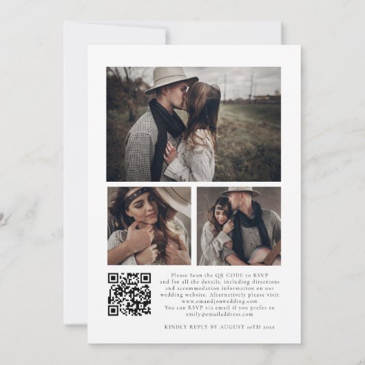 ミニマルQRコード3写真ボヘミ結婚アン 招待状 (裏面)