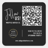 ミニマルQRコード+ロゴブラック後を追Us! スクエアシール (正面)