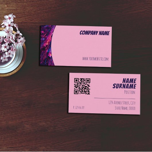 ミニマルQRブルーパープルピンクの名刺 名刺