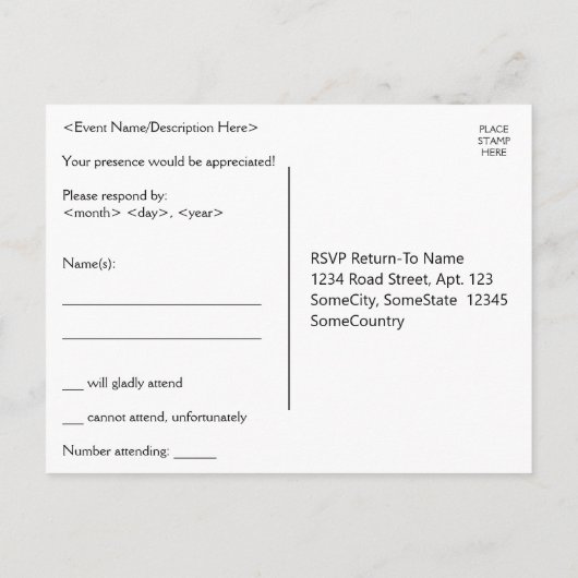 ミニマルRSVPポストカード ポストカード (裏面)