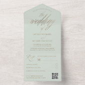 ミニマルSage Greenとフェイク金ゴールド書結婚の オールインワン招待状 (内側)