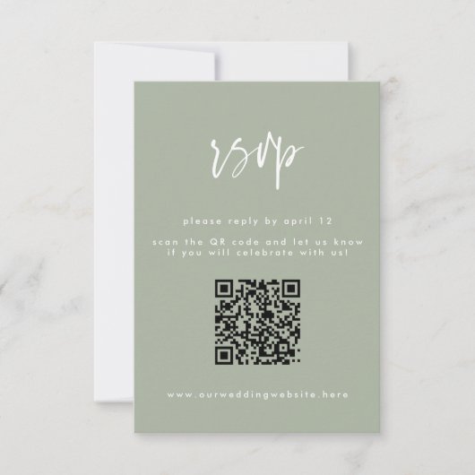 ミニマルSage Greenスクリプ結婚トのQRコード 出欠カード (正面)