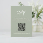 ミニマルSage Greenスクリプ結婚トのQRコード 出欠カード (スタンド正面)