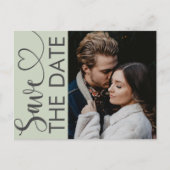 ミニマルSage Green写真とハート保存日 案内ポストカード (正面)