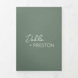 ミニマルSage Green写真モダン結婚の 三つ折り招待状