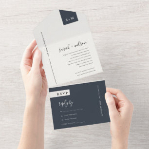 ミニマルSCANDI BLACK & WHITE MONOGRAM結婚's オールインワン招待状