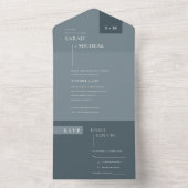 ミニマルSCANDI DUSKY GRAY BLUE MONOGRAM結婚's オールインワン招待状 (内側)