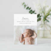 ミニマルScriptエレガント Photo Birth Announcement ポストカード (スタンド正面)