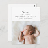 ミニマルScriptエレガント Photo Birth Announcement ポストカード (正面/裏面)