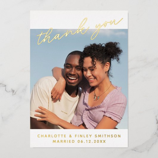 ミニマルScript Chicがパーソナライズされたお結婚礼 箔シーズンカード (正面)