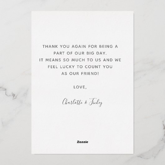 ミニマルScript Chicがパーソナライズされたお結婚礼 箔シーズンカード (裏面)