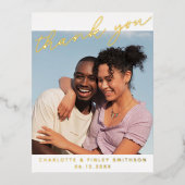 ミニマルScript Chicがパーソナライズされたお結婚礼 箔シーズンポストカード (正面)