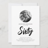 ミニマルScript Photo 60th誕生日白黒 招待状 (正面)