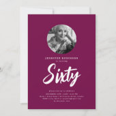 ミニマルScript Photo 60th Birthday Party Magenta 招待状 (正面)