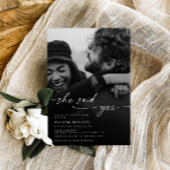 ミニマルShe言ったYesブライダルシャワー写真 招待状