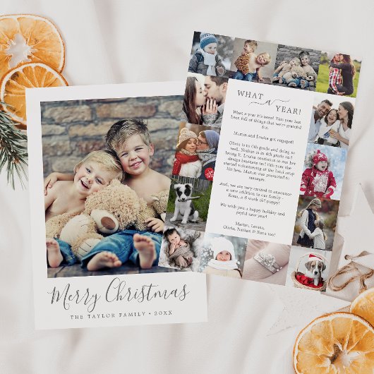ミニマルSilver What A Year写真コラージュのクリスマス シーズンカード