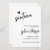 ミニマルSweet sixteen誕生日、スウィート16招待状 招待状 (正面/裏面)