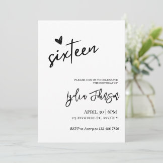 ミニマルSweet sixteen誕生日、スウィート16招待状 招待状