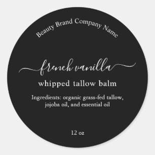 ミニマルTallow Balm白黒製品ラベル ラウンドシール