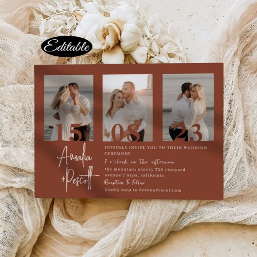 ミニマルTerracottaフォトコラージュ結婚ズ 招待状