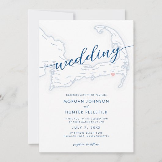 ミニマルWychmereモダンビーチクラブマップ結婚 招待状 (正面)