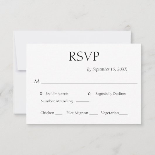 ミニマ伝統的フォーマルル白黒結婚ズ 出欠カード (正面)