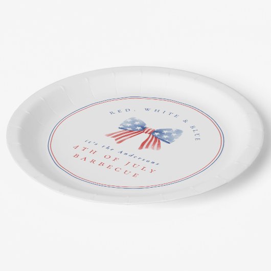 ミニマ名門私立校風のリストUSA水彩弓7月4日BBQ ペーパープレート (アングル)