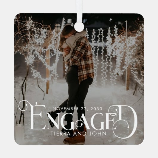 ミニマ婚約したリストおもしろいタイポグラフィ写真 メタルオーナメント (裏面)