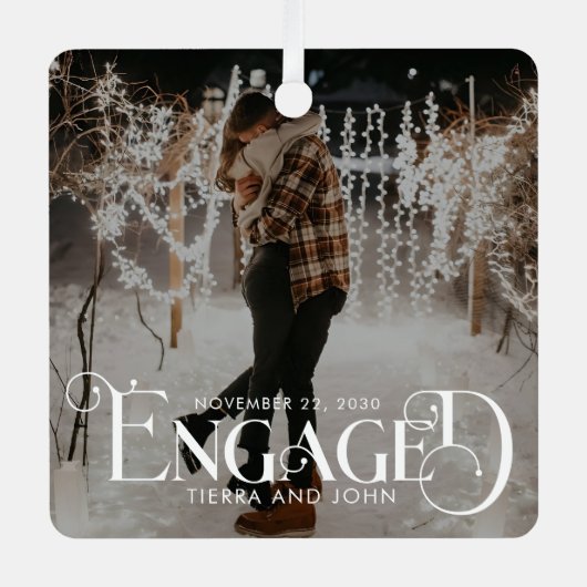 ミニマ婚約したリストおもしろいタイポグラフィ写真 メタルオーナメント (正面)