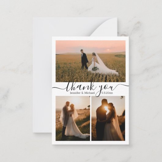 ミニマ感謝していリストシックな3枚の写真コラ結婚ージ ノートカード (正面)
