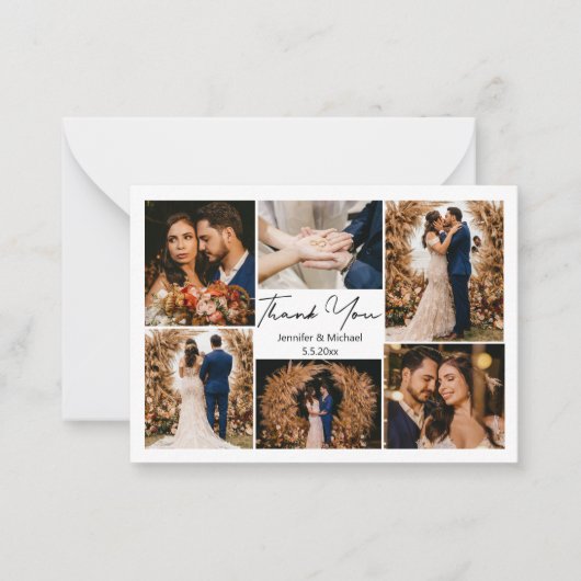 ミニマ感謝していリストユー6枚の写真のコラージ結婚ズ ノートカード (正面)