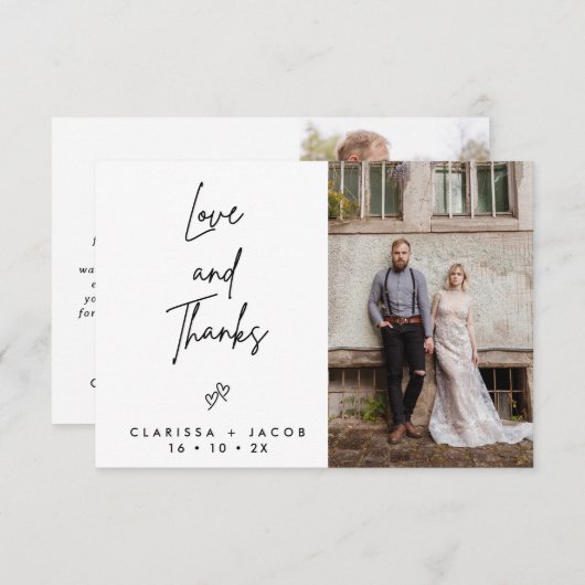 ミニマ感謝していル愛結婚ハートサンキューカード 招待状 (正面/裏面)