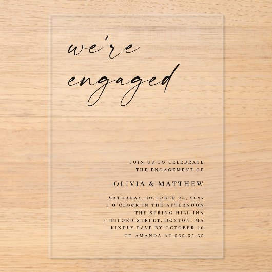 ミニマ澄んリスト婚約パーティ | モダン結婚 アクリル招待状 (正面)