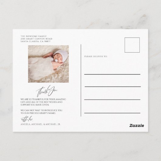 ミニマ生まれたばかりのリスト写真Hello World発表 ポストカード (裏面)