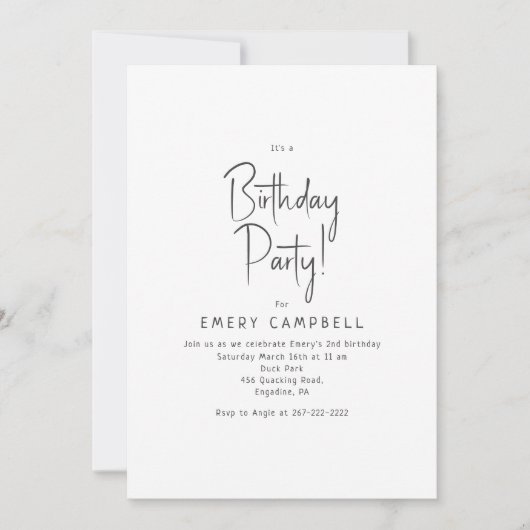 ミニマ男女兼用リストの誕生日パーティー 招待状 (正面)