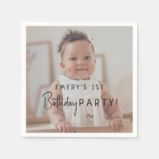 ミニマ男女兼用リスト写真1st誕生日パーティー スタンダードカクテルナプキン (正面)
