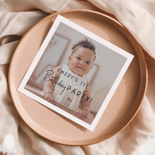 ミニマ男女兼用リスト写真1st誕生日パーティー スタンダードカクテルナプキン