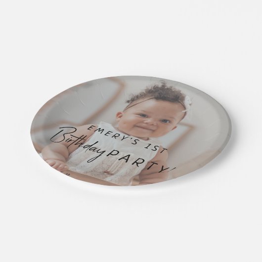 ミニマ男女兼用リスト1歳の誕生日フォト ペーパープレート (アングル)