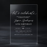 ミニマ祝リストの30th Birthday アクリル招待状<br><div class="desc">祝Let's Minimalist Script 30th Birthday祝 Acrylic招待状とスタイルして。この透お洒落明なアエレガントクリルタイポグラフィを持つモダンデザインは、洗練された表現を醸し出している。ミニマルな美学は高級誕生祝いに最適で、あらゆるパーティーテーマと楽に融合する。完全にカスタマイズ可能な、この招待はマイルストーンの誕生日のための永遠の記念品である。</div>