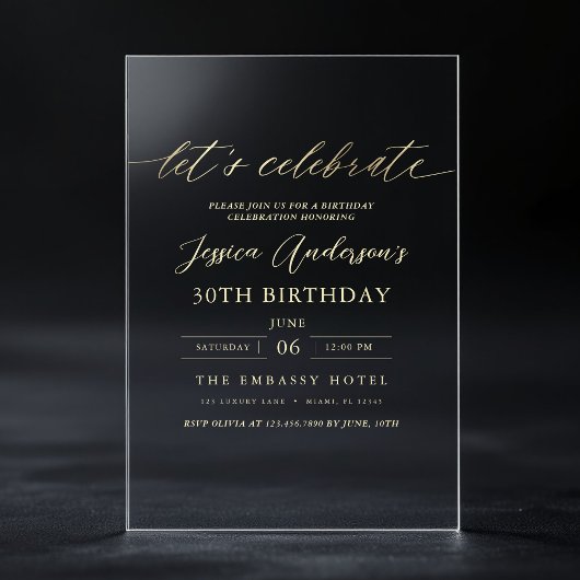 ミニマ祝リスト金ゴールド30th Birthday アクリル招待状