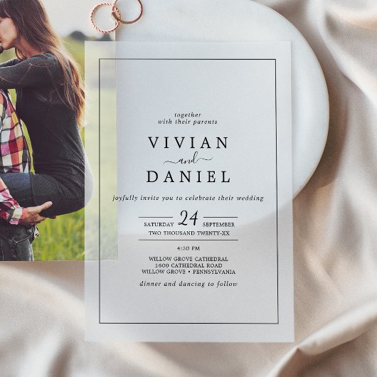 ミニマ素朴エレガントモダンシンプル結婚 ベラム紙招待状