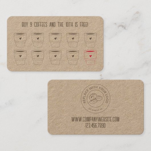 ミニマ素朴モダンリストコーヒーショップカフェ ロイヤリティカード (正面/裏面)