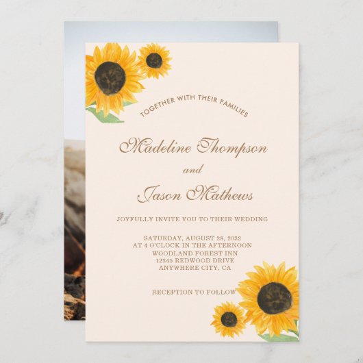 ミニマ素朴リストのヒマワリ結婚ー写真のInvitati 招待状 (正面/裏面)